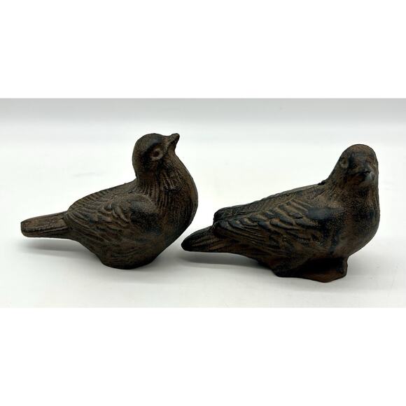 2 Heavy Cast Metal Songbird Doorstop or Bookend Statue Rustic Patio Cottage - Picture 5 of 10